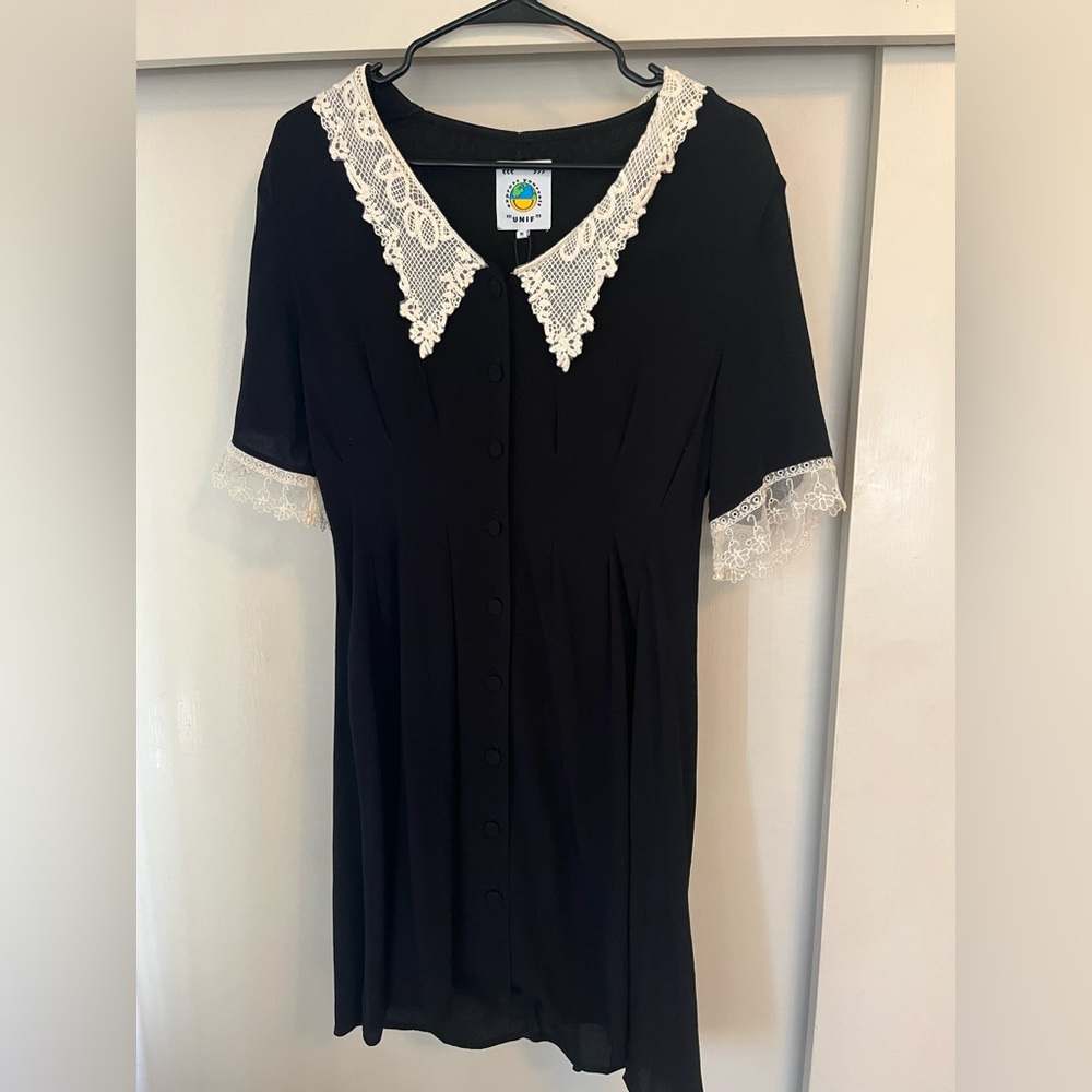 UNIF Black Dress with White Lace Collar